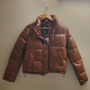 Fuax leather puffer jacket